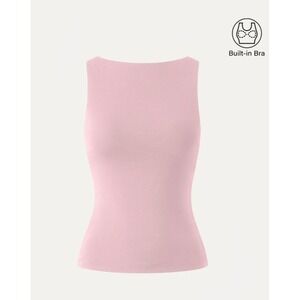 OGL Women Medium Pink Brami Tank Top Boat Neck Built-in Bra NEW